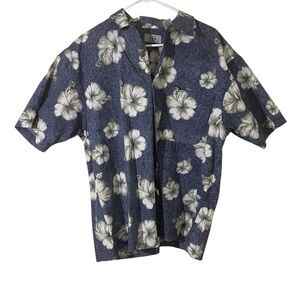 Vintage Y2K Floral Hawaiian Short Sleeve Camp Shirt Size Large EUC‎ Wood Buttons